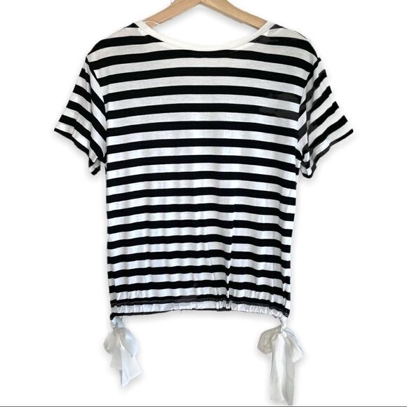 Striped Bow Tie Hem Round Neck T Shirt - Picture 5 of 8